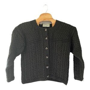 Quill's Woollen Market Womens Cardigan Sweater Cable Knit Button Down Green Smal